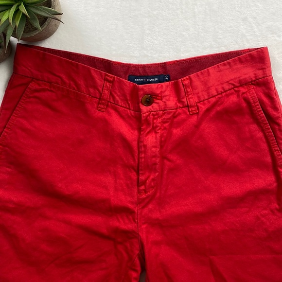 Tommy Hilfiger Cotton Linen Blend Flat Front Shorts (Red) - Picture 6 of 13